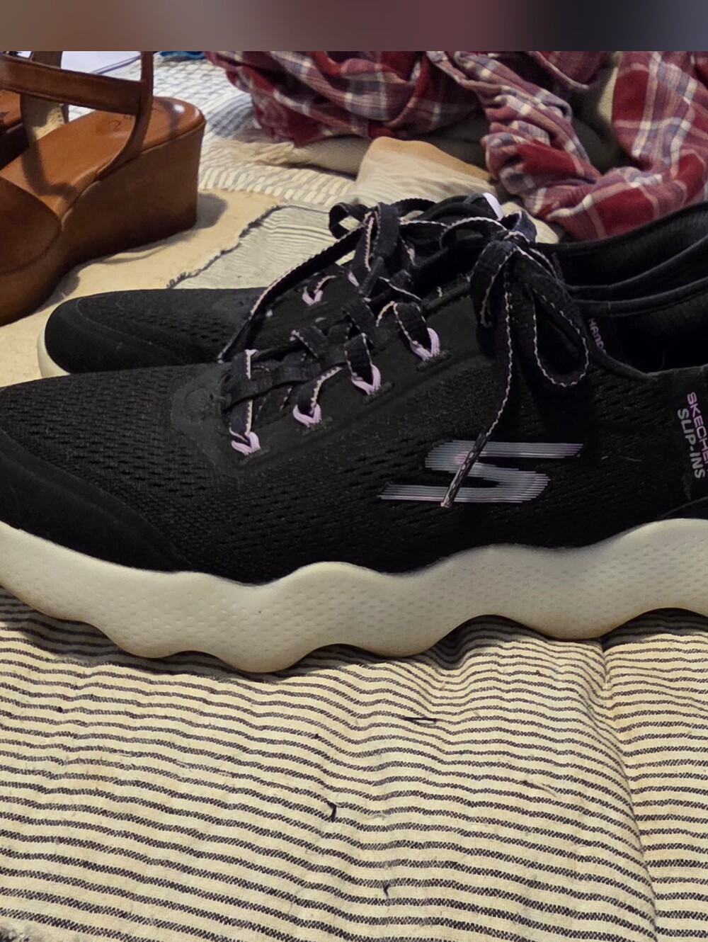 Skechers Black and Lavender Womans Lace-Up Sneakers